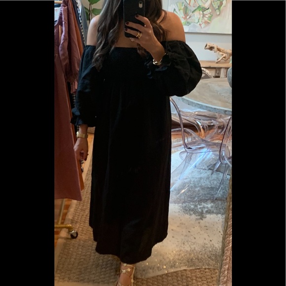 Linen Smocked Long sleeve nap lounge dress Black 🌹 - Picture 3 of 11